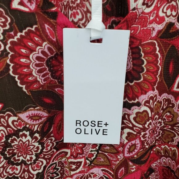 Rose + Olive Boho Floral Babydoll Dress Burgundy Red Pink Long Sleeve Size S NWT - Picture 10 of 15